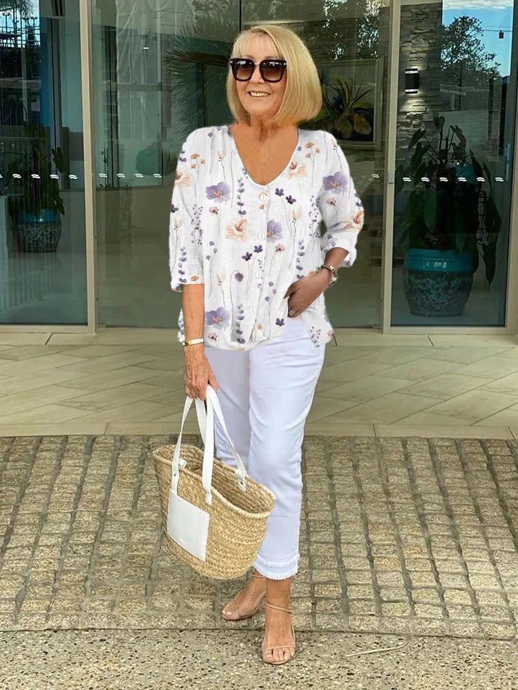 Alisa | Elegant Floral Tummy-Coverage Blouse