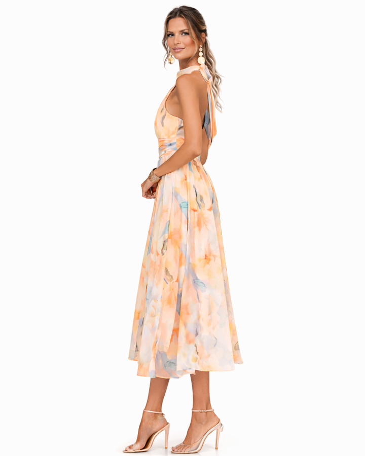 Aurora | Halter Neck Maxi Dress with Watercolour Print