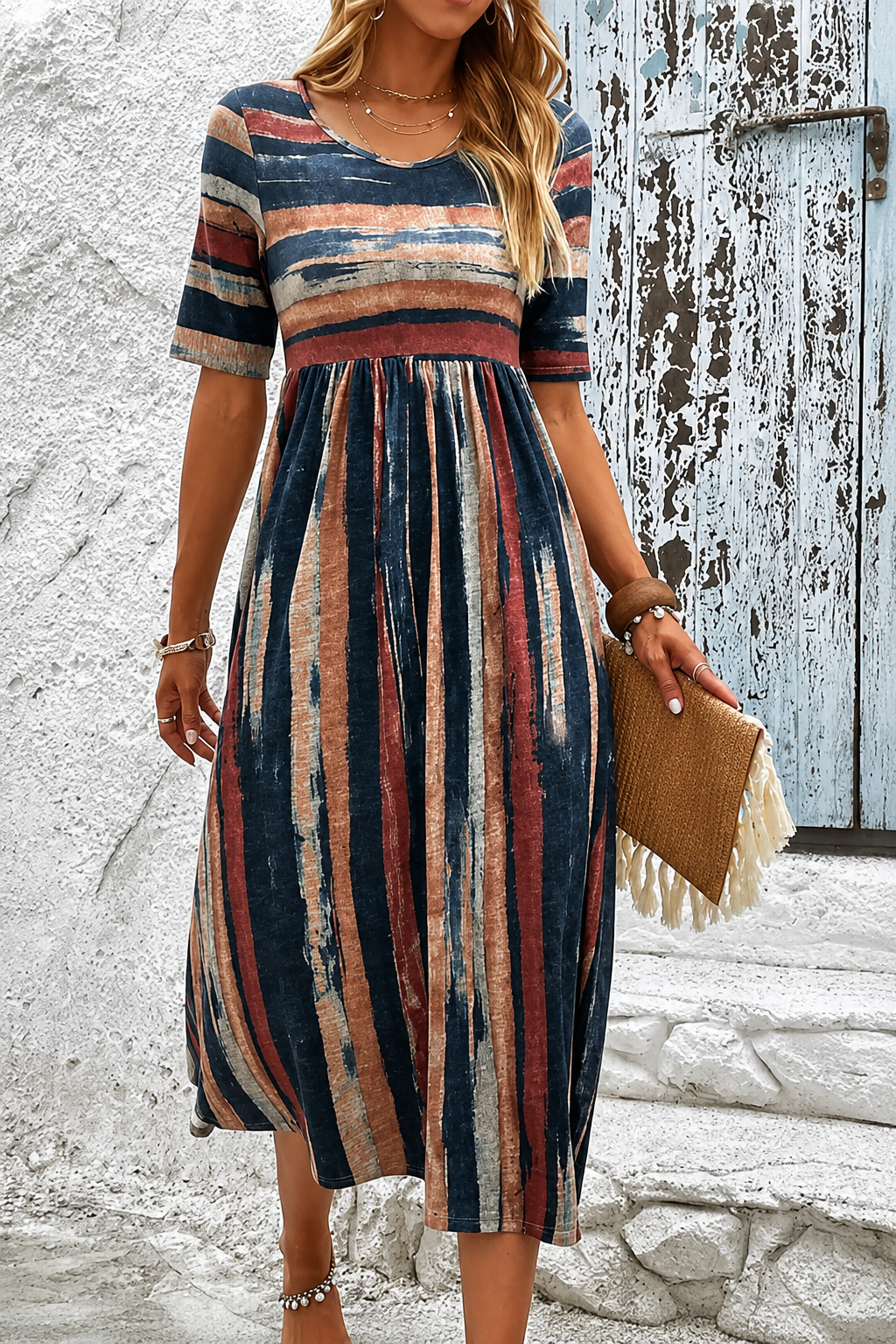 Marloes | Striped Belly Camouflaging Midi Dress