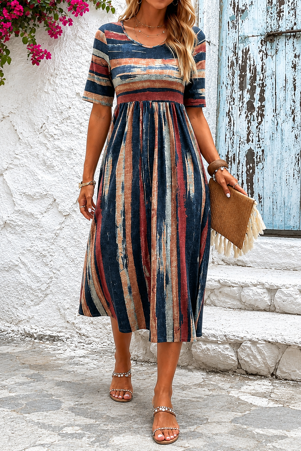 Marloes | Striped Belly Camouflaging Midi Dress