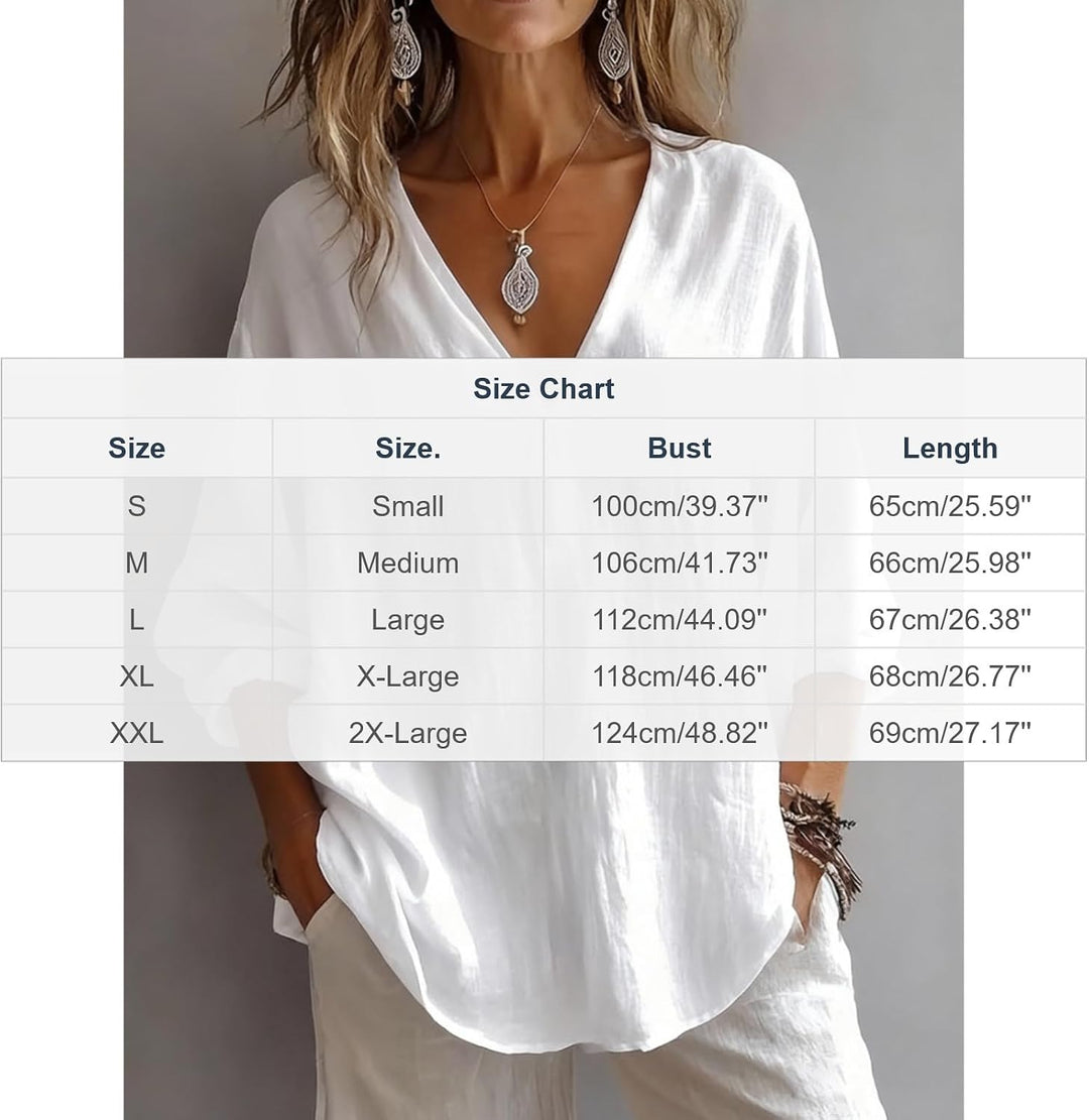 Cora | Luchtige Linnenmix Blouse met Driekwartsmouwen