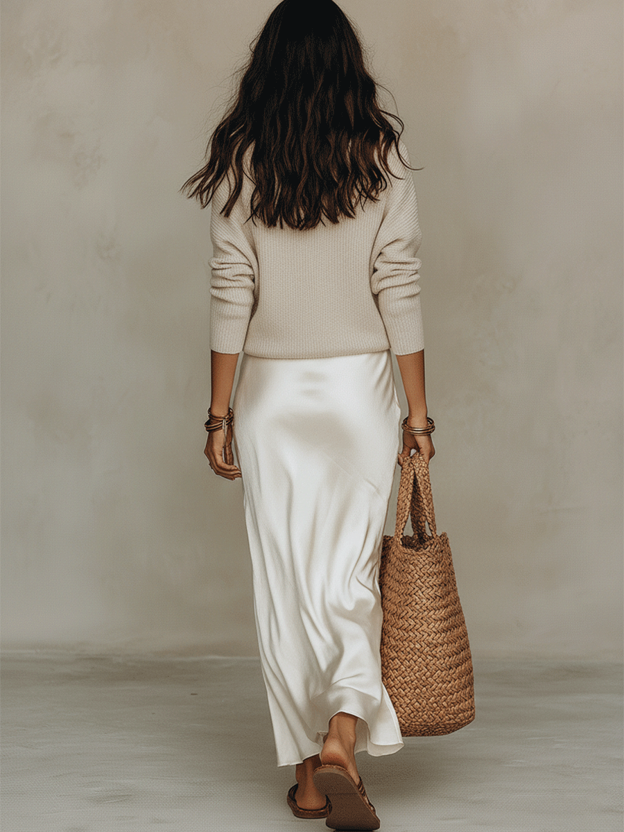 Alouette | Ivory Knit & Satin Midi Ensemble