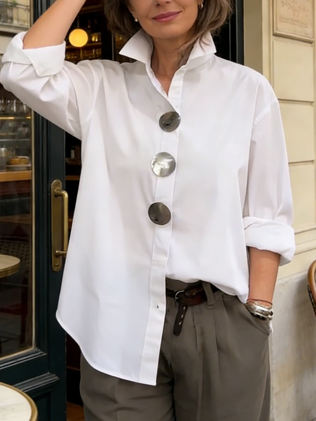 Ava | Stand Collar Button Blouse