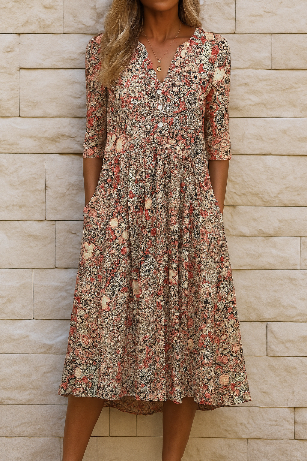 Romi - Elegant Print Midi Dress