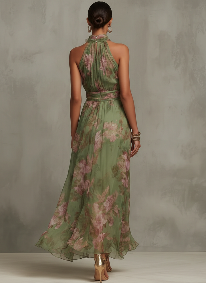 Livya | Floral Maxi Dress with Halter Neckline