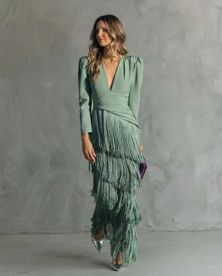 Susie | Elegant Dress with Fringe Sleeves